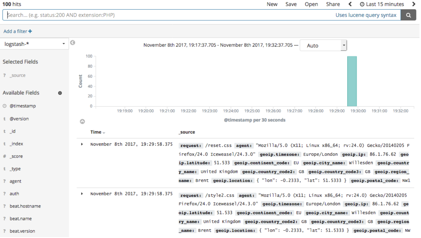 viewing logs in Kibana